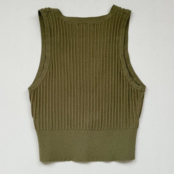 Olive Green Ribbed Knit Button-Up Crop Tank - Picture 2 of 2